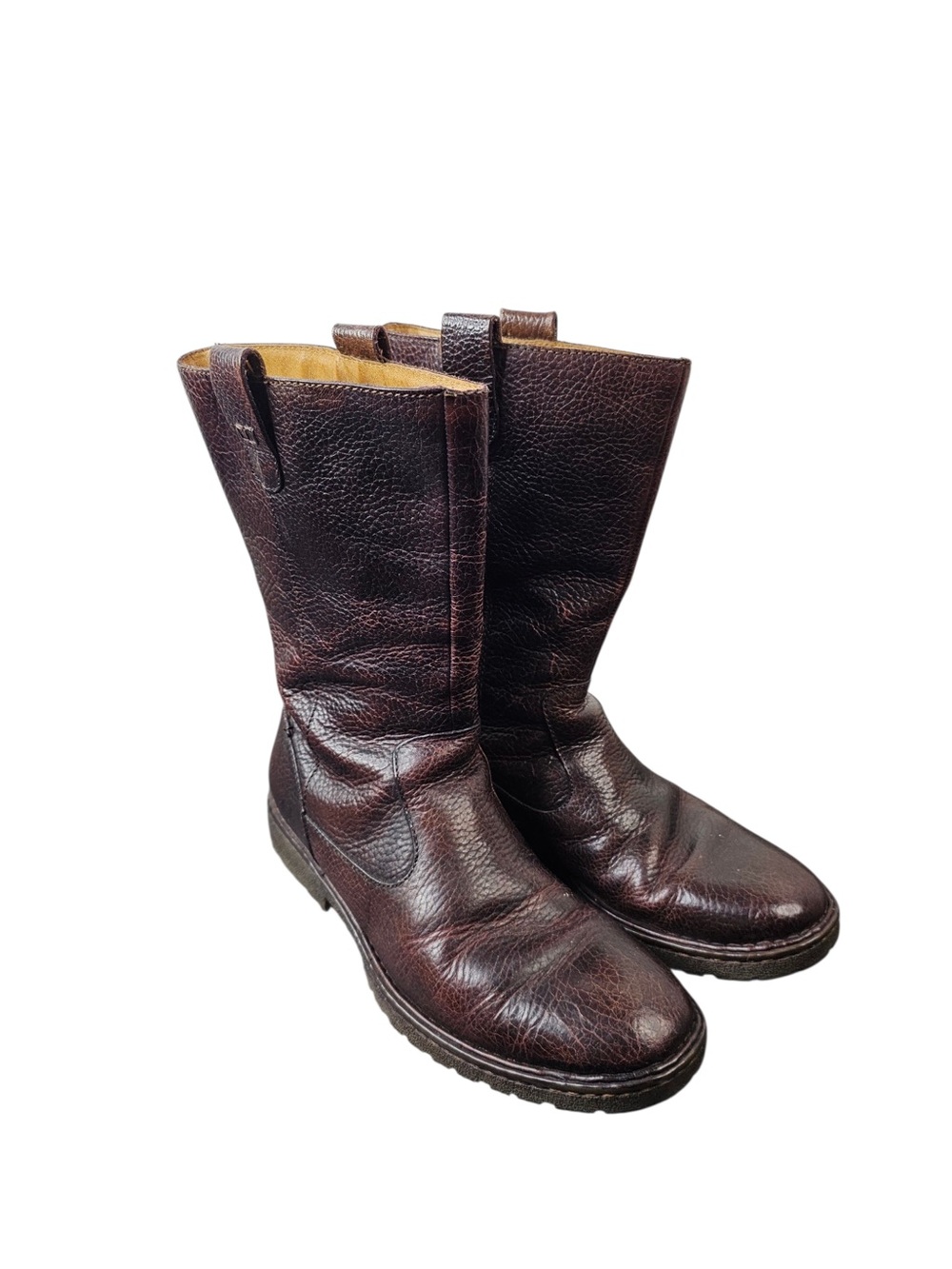 Born Mens 10 EU 44 Brown Pebbled Leather Side Zip Mid Calf Boots H04923